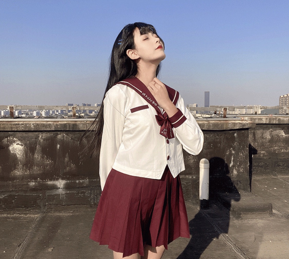 メイン画像:2枚目:制服コスプレ 清楚系襟リボン付き半袖セーラー服上下セット