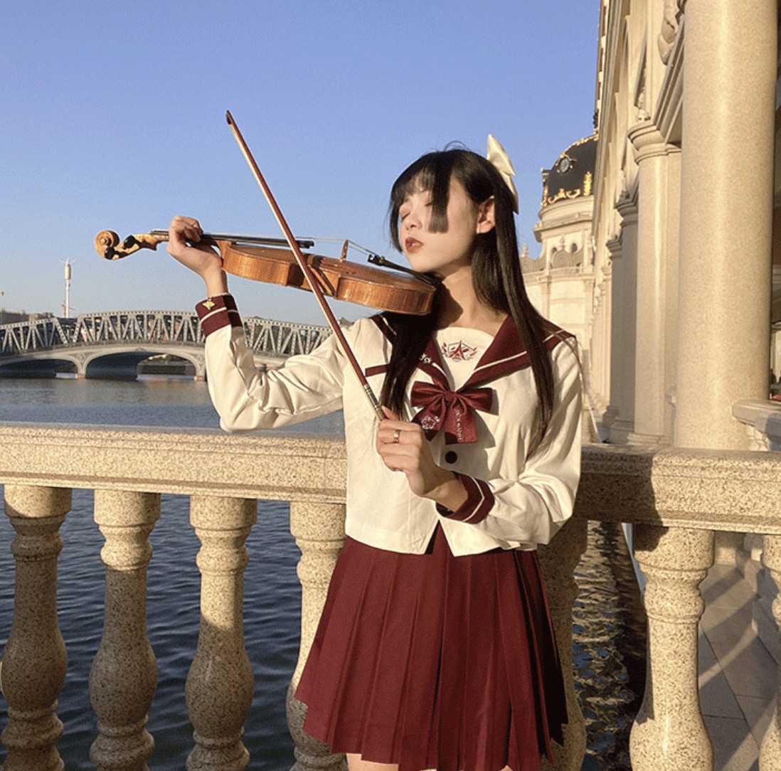 メイン画像:3枚目:制服コスプレ 清楚系襟リボン付き半袖セーラー服上下セット