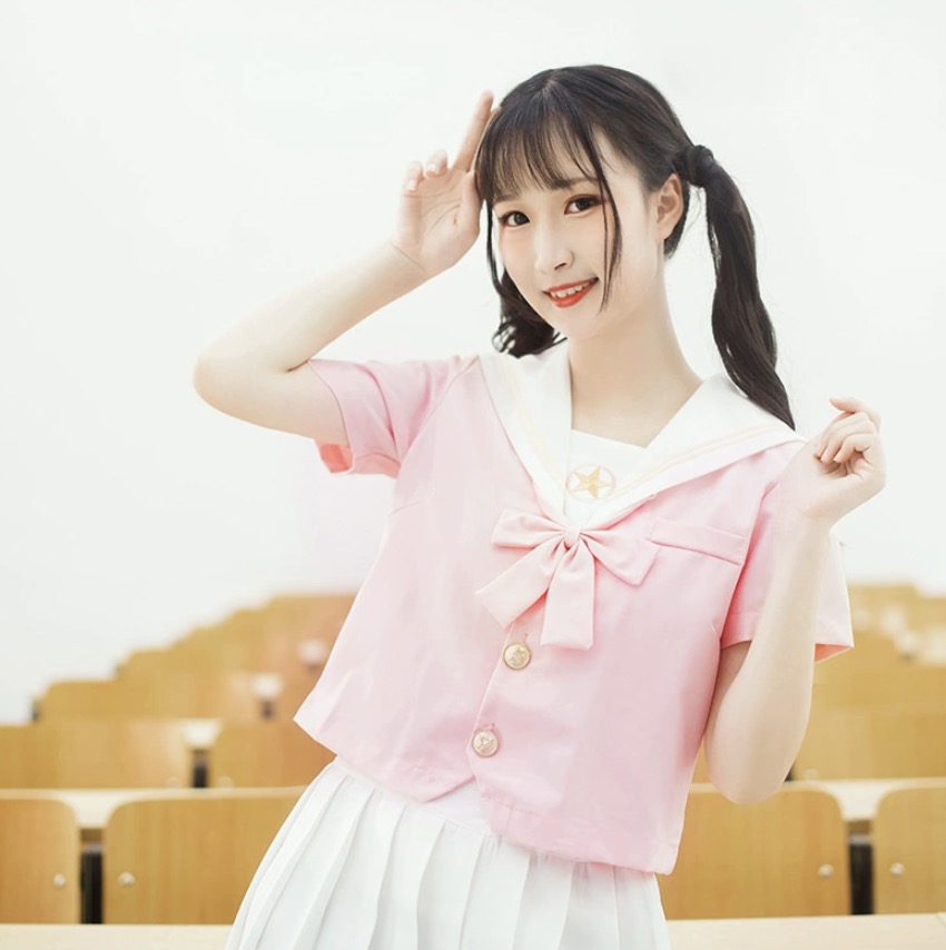 メイン画像:2枚目:制服コスプレ 清楚系桜色セーラー服上下セット