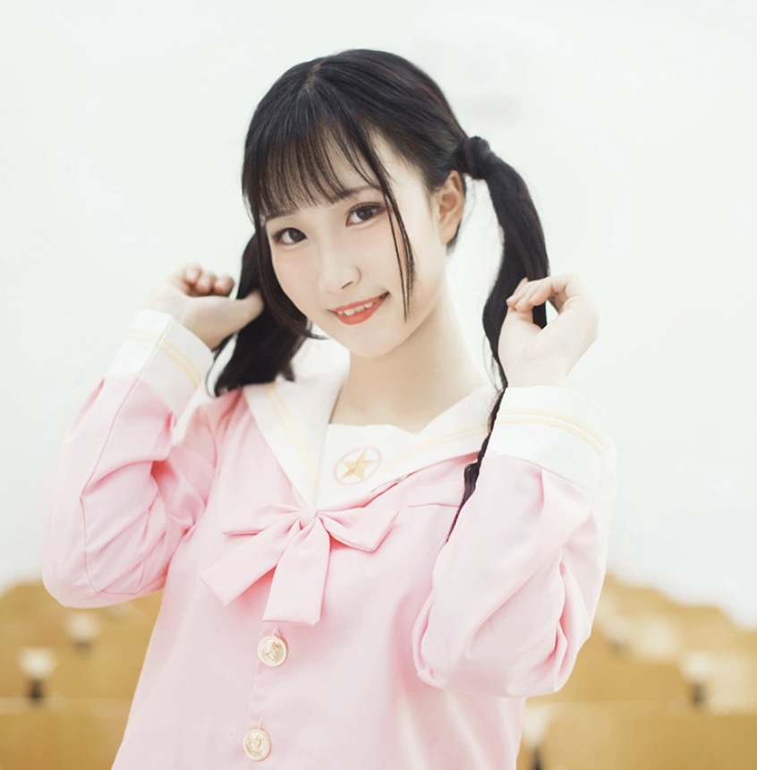 メイン画像:3枚目:制服コスプレ 清楚系桜色セーラー服上下セット