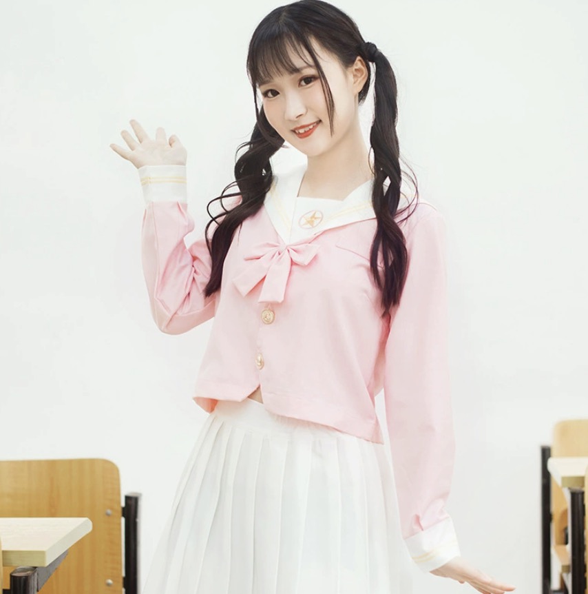 メイン画像:0枚目:制服コスプレ 清楚系桜色セーラー服上下セット