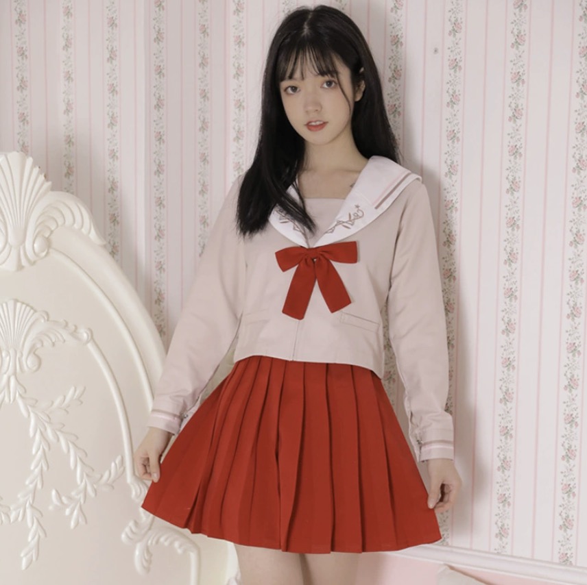メイン画像:1枚目:制服コスプレ 刺繍入り襟セーラー服上下セット