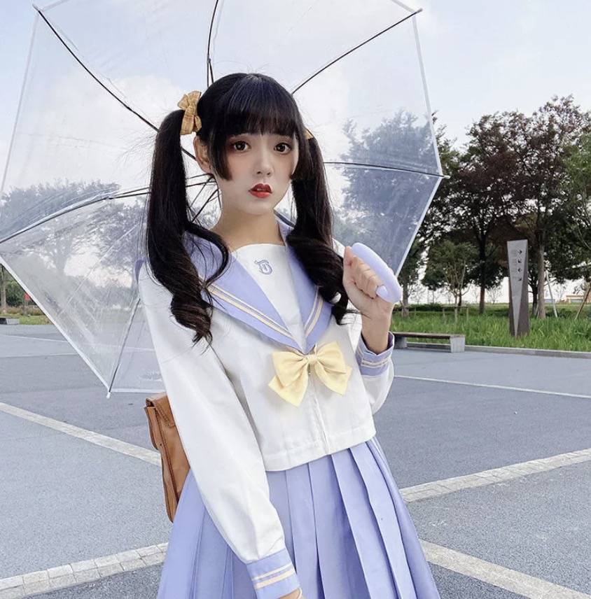 メイン画像:1枚目:制服コスプレ 爽やかリボン付き二色襟セーラー服コスプレ衣装