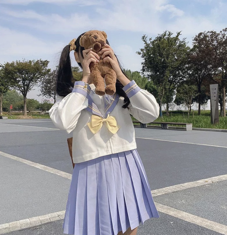 メイン画像:4枚目:制服コスプレ 爽やかリボン付き二色襟セーラー服コスプレ衣装
