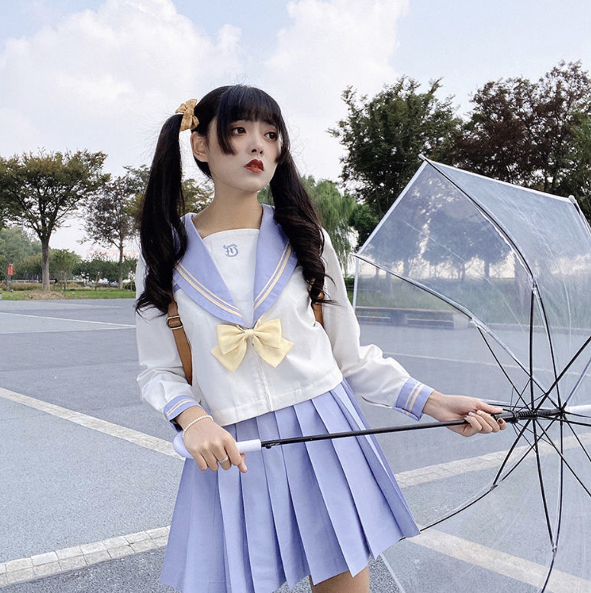メイン画像:3枚目:制服コスプレ 爽やかリボン付き二色襟セーラー服コスプレ衣装