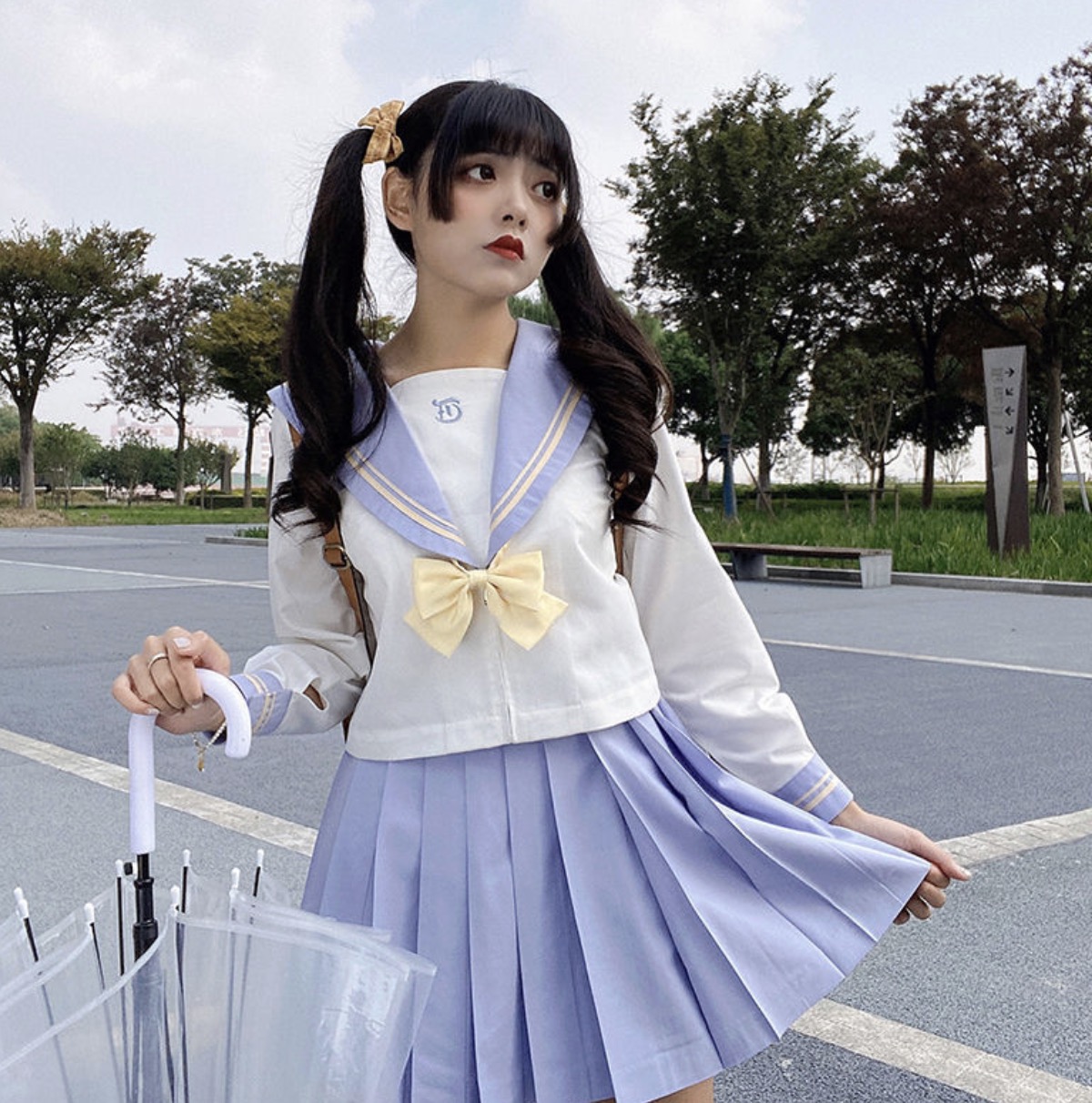 メイン画像:0枚目:制服コスプレ 爽やかリボン付き二色襟セーラー服コスプレ衣装