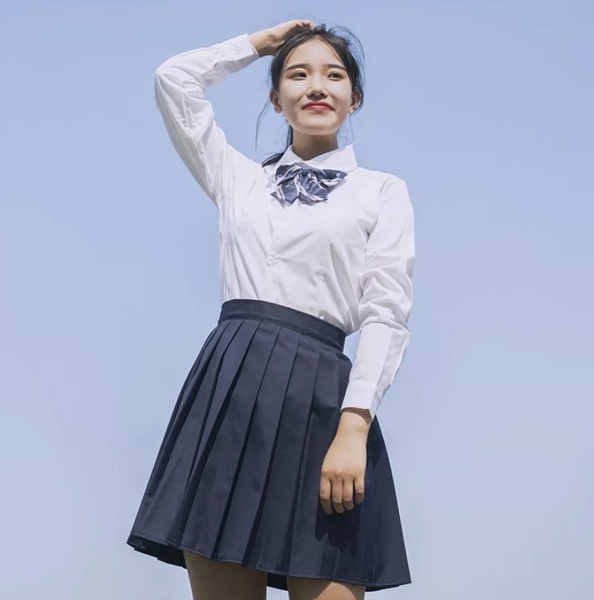 メイン画像:1枚目:制服コスプレ 清楚系リボン付き長袖白色制服シャツ