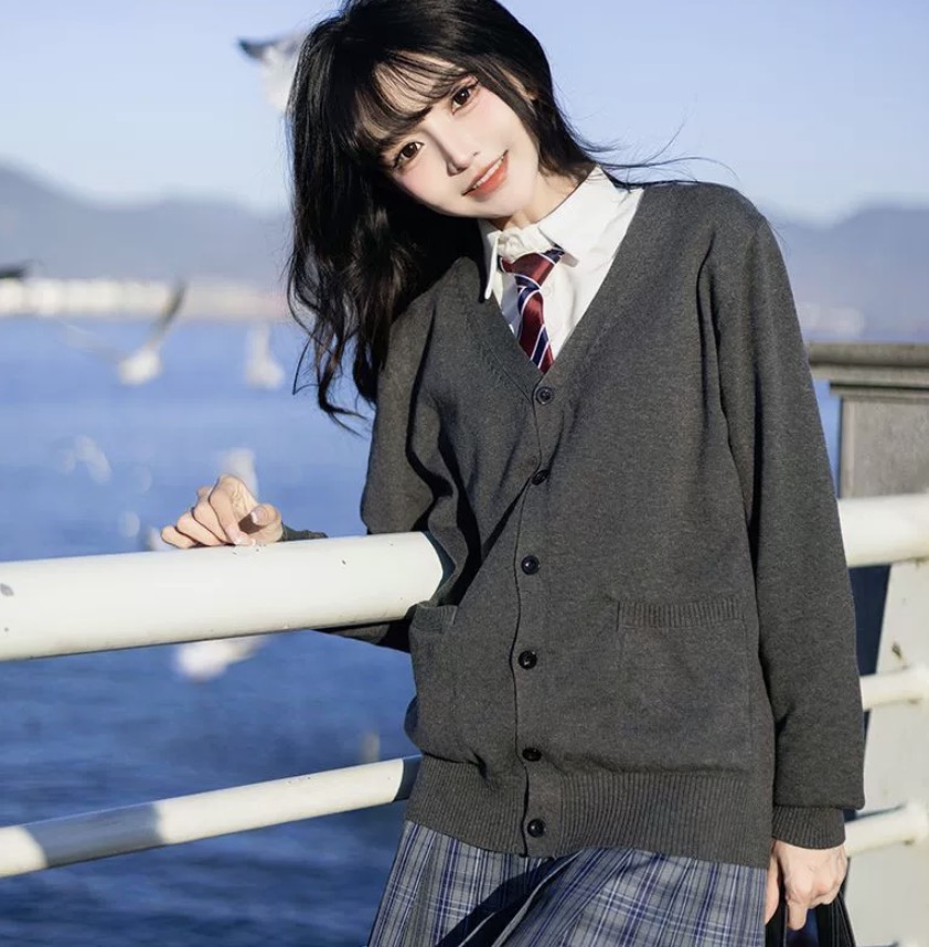 メイン画像:1枚目:制服コスプレ 学生風前開きニットカーディガン