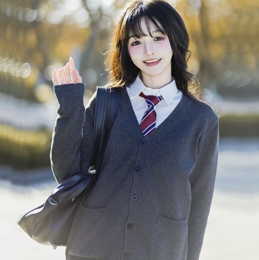 メイン画像:3枚目:制服コスプレ 学生風前開きニットカーディガン