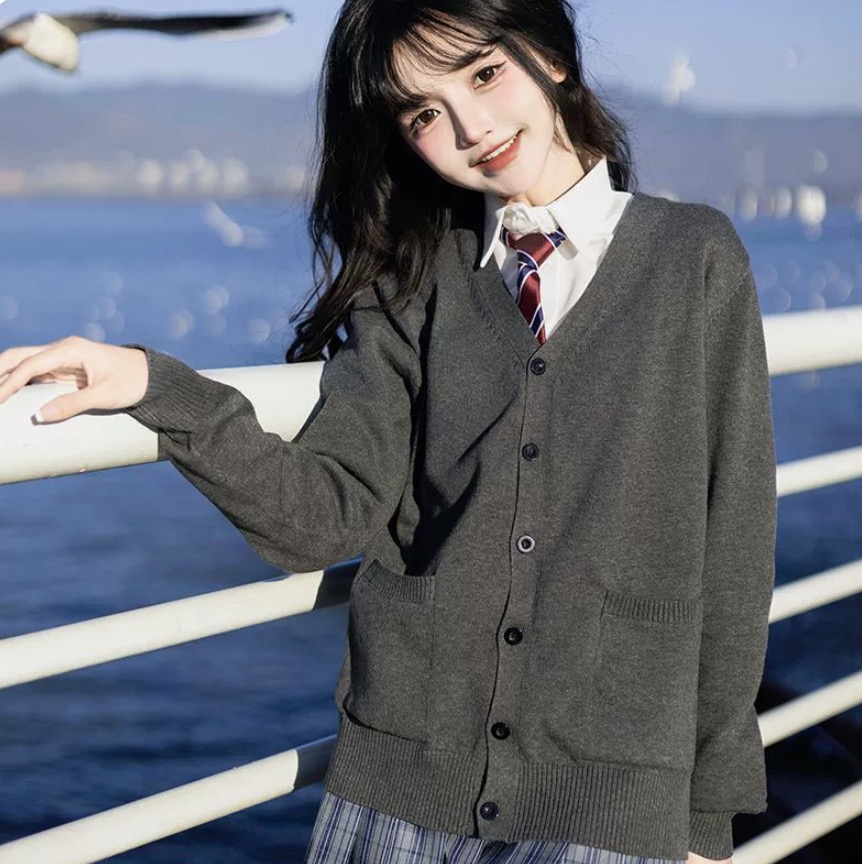 メイン画像:4枚目:制服コスプレ 学生風前開きニットカーディガン