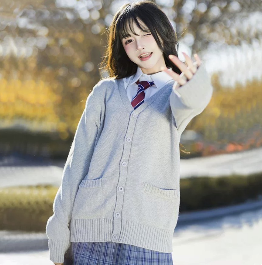 メイン画像:5枚目:制服コスプレ 学生風前開きニットカーディガン