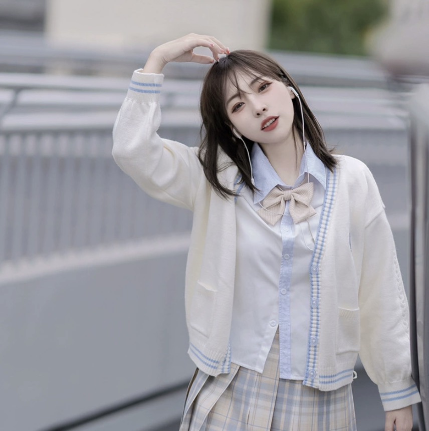 メイン画像:2枚目:制服コスプレ 爽やかチェック柄プリーツスカート制服三点セット