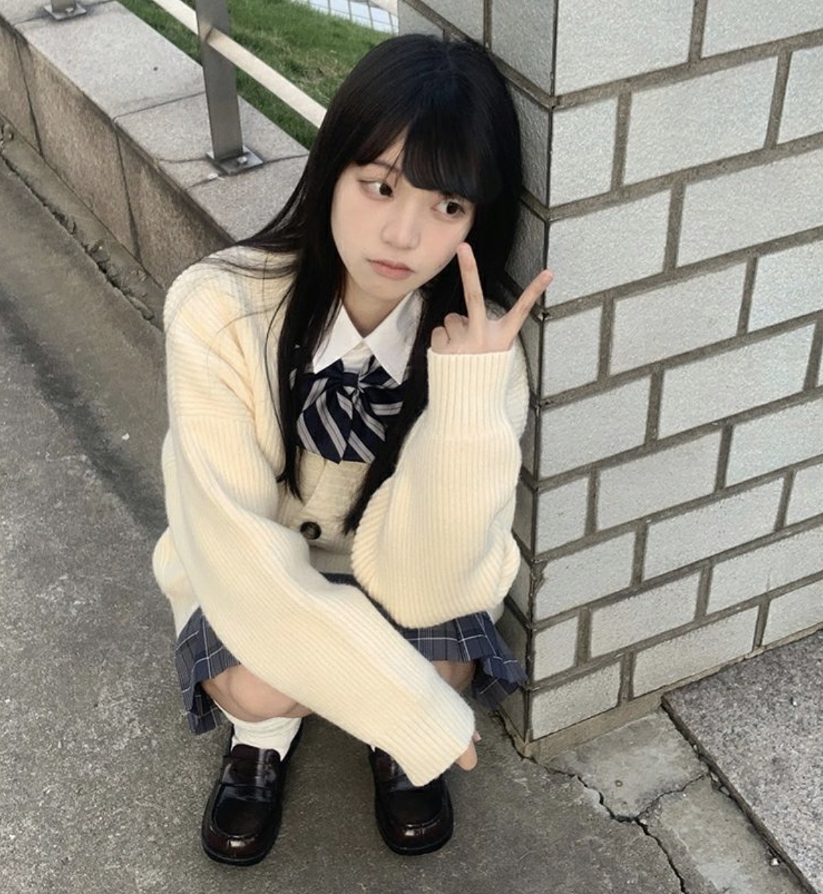 メイン画像:1枚目:制服コスプレ 学生風カーディガン付きチェックスカート制服セット