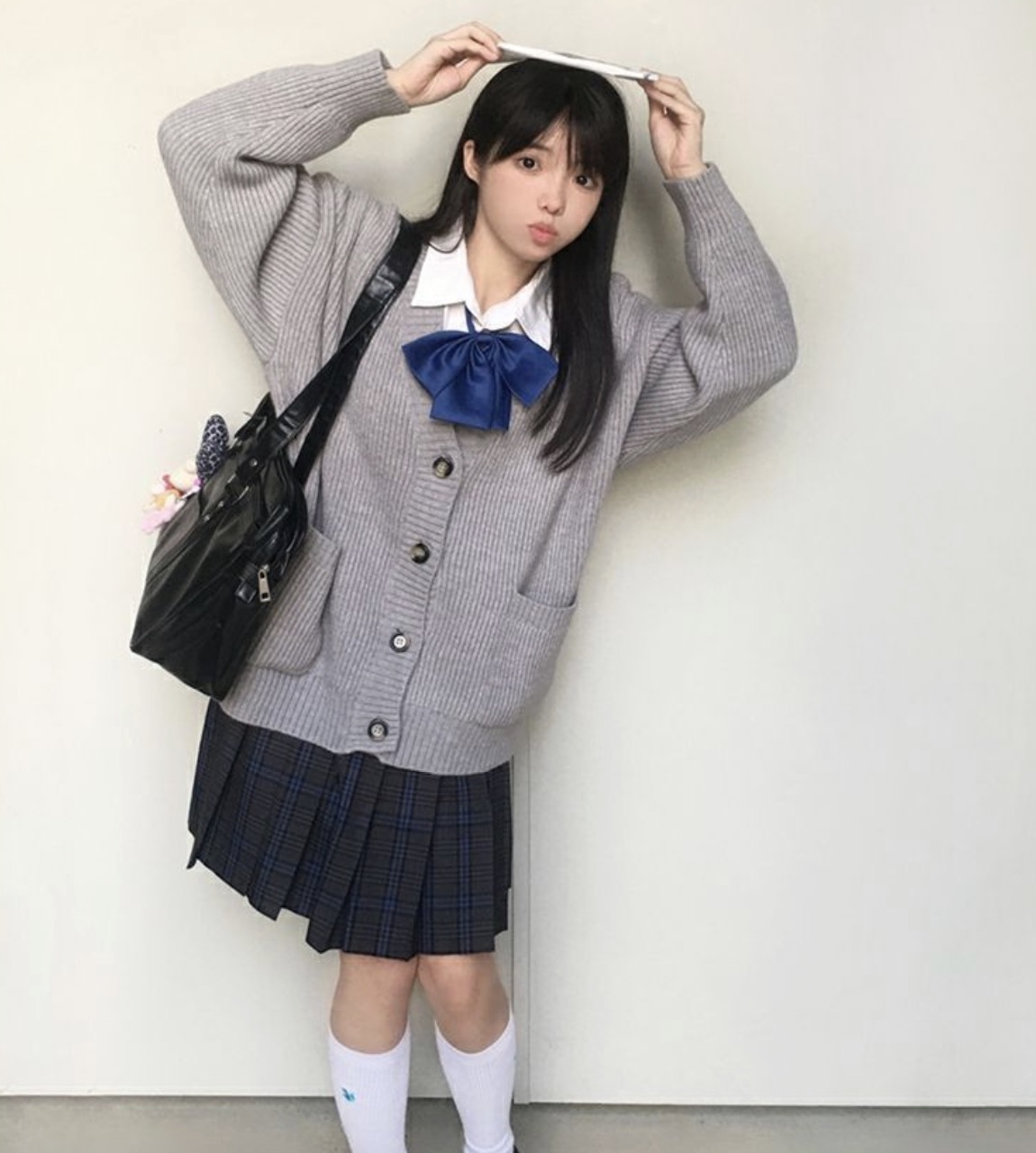 メイン画像:3枚目:制服コスプレ 学生風カーディガン付きチェックスカート制服セット