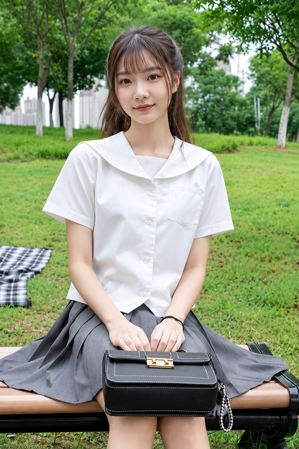 メイン画像:0枚目:制服コスプレ 清楚系セーラー襟半袖ブラウスとプリーツスカートセット