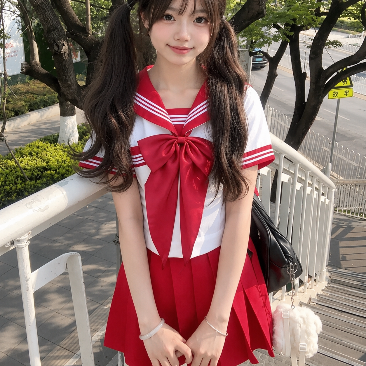 メイン画像:0枚目:制服コスプレ 清楚系赤白配色セーラー服コスプレ衣装