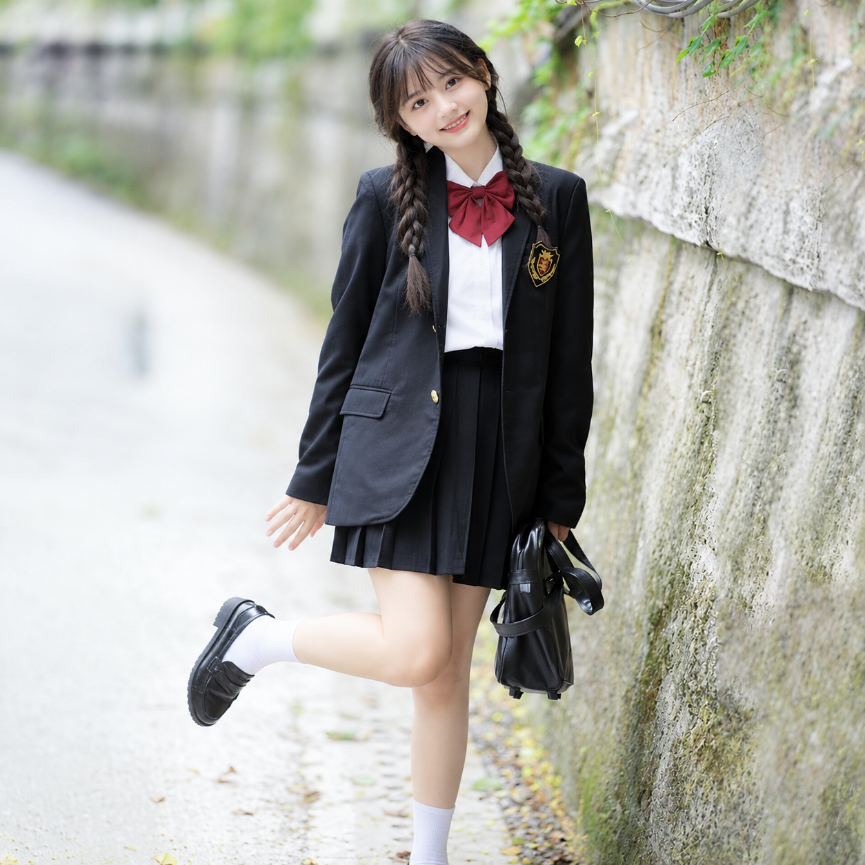 メイン画像:0枚目:制服コスプレ 学園風紅リボン付き本格派ブレザー制服セット