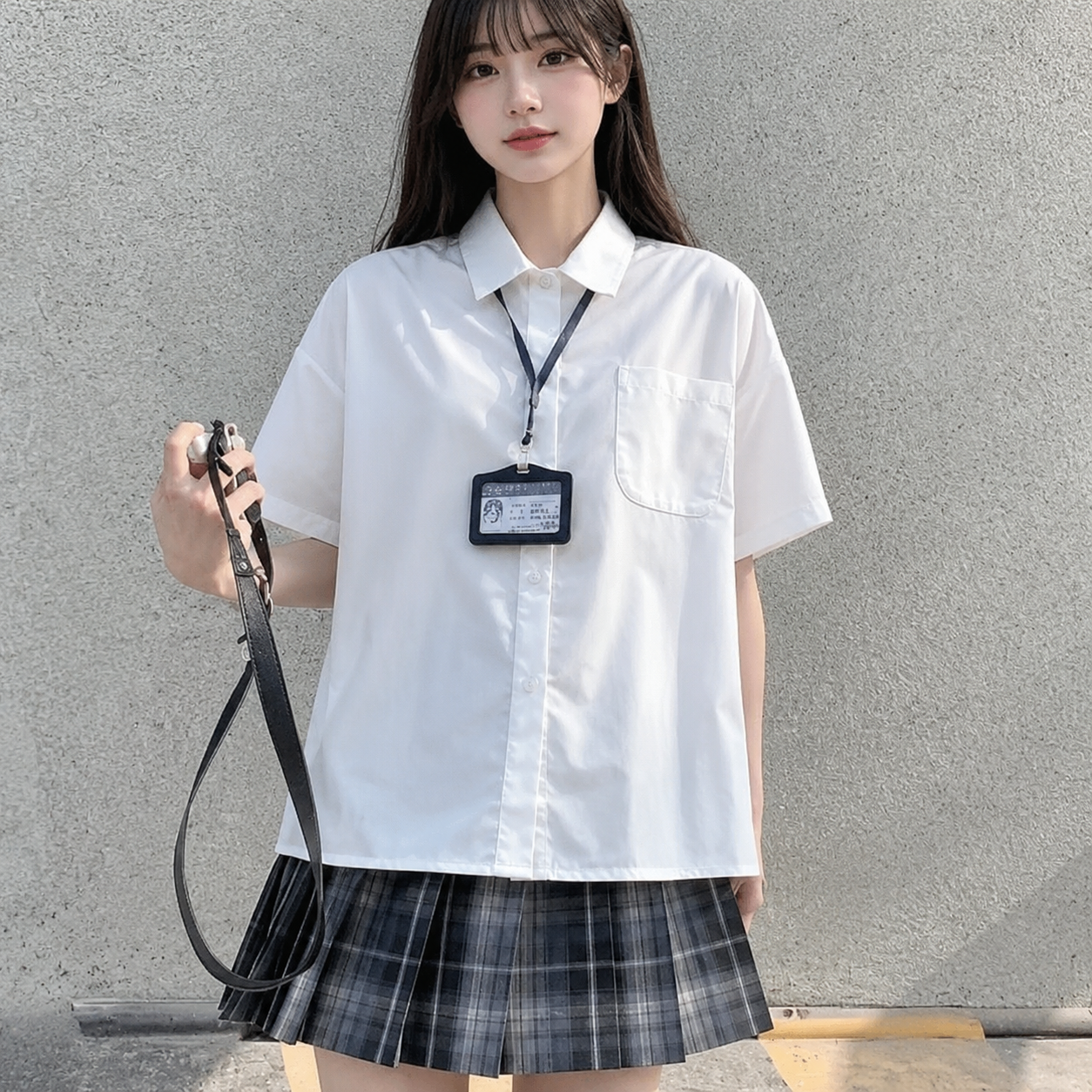 メイン画像:0枚目:制服コスプレ 清楚系白シャツプリーツスカート学生風二点セット