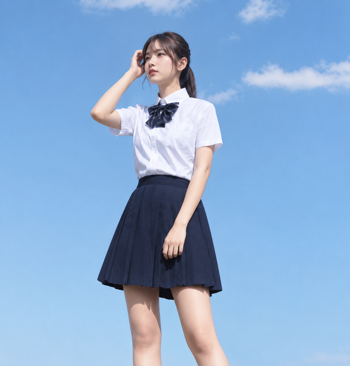 メイン画像:0枚目:制服コスプレ 清楚系リボン付き長袖白色制服シャツ