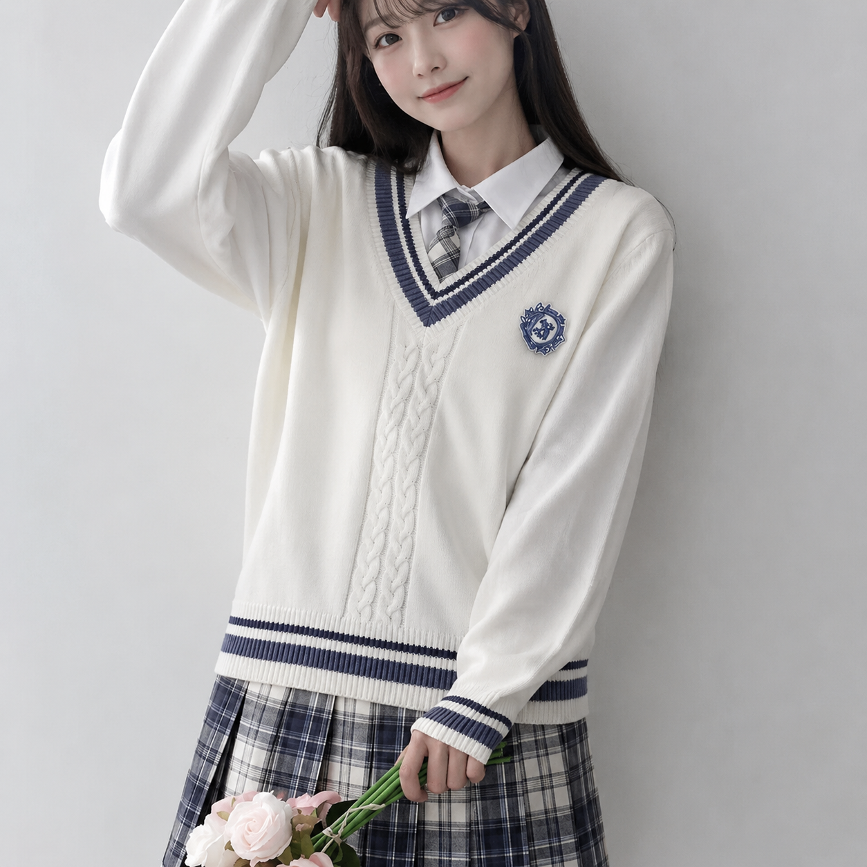 メイン画像:0枚目:制服コスプレ 清楚系学園ケーブル編みニットベスト制服