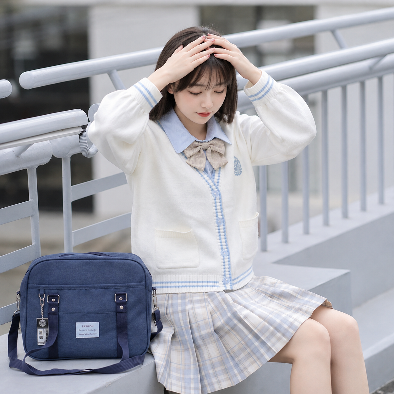 メイン画像:0枚目:制服コスプレ 爽やかチェック柄プリーツスカート制服三点セット