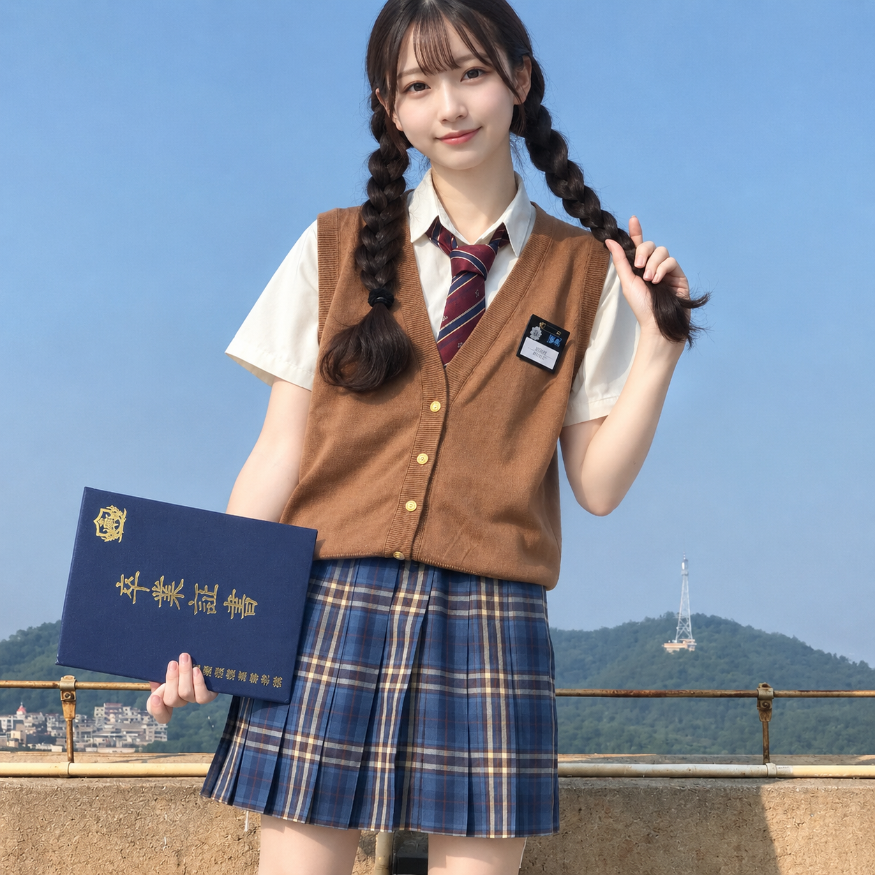 メイン画像:0枚目:制服コスプレ 学園風ベストとプリーツスカート制服三点セット