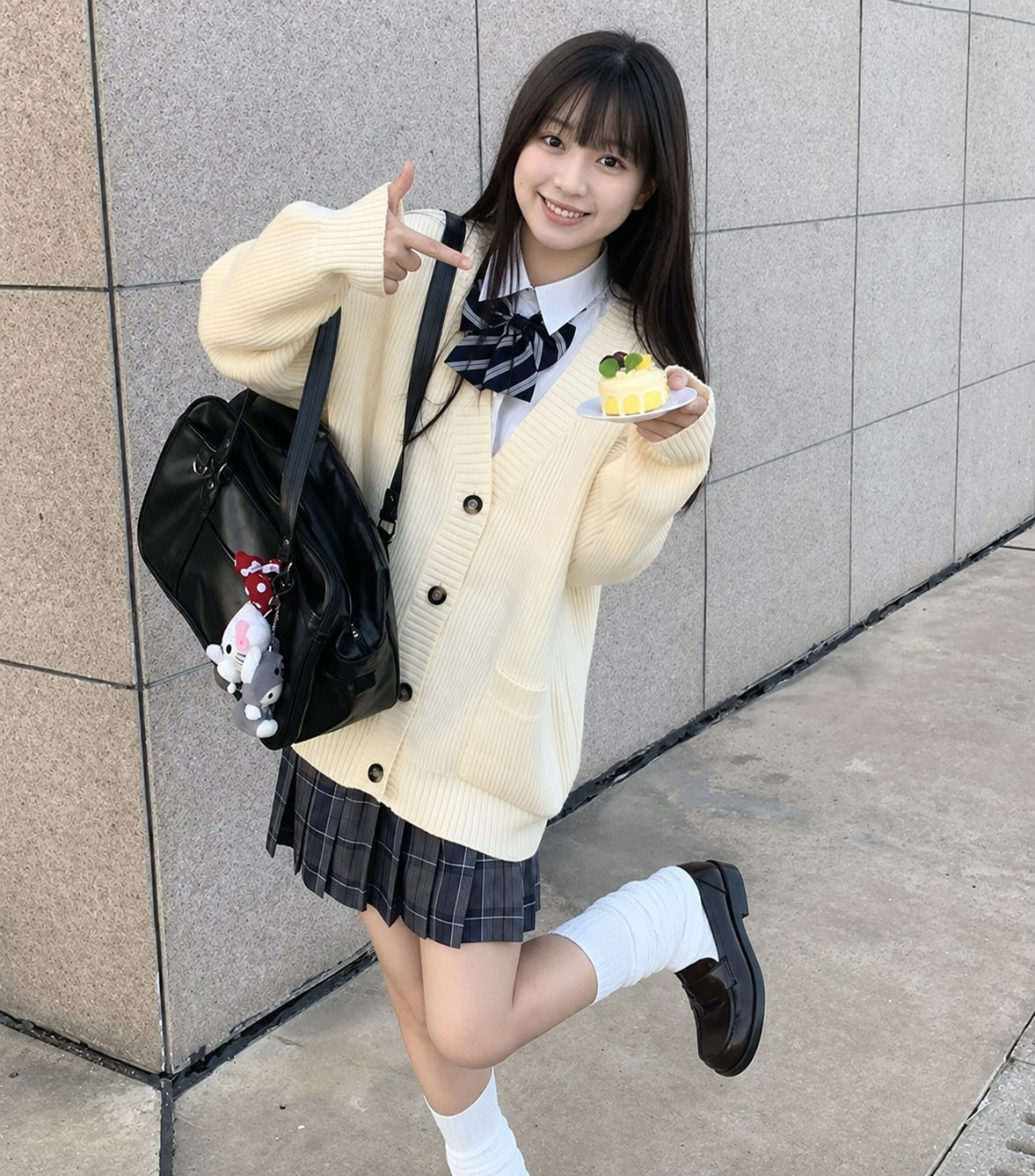 メイン画像:0枚目:制服コスプレ 学生風カーディガン付きチェックスカート制服セット
