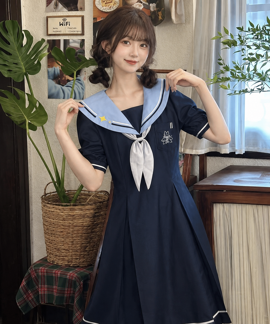 メイン画像:0枚目:制服コスプレ 清楚系襟付き学生風制服ワンピース