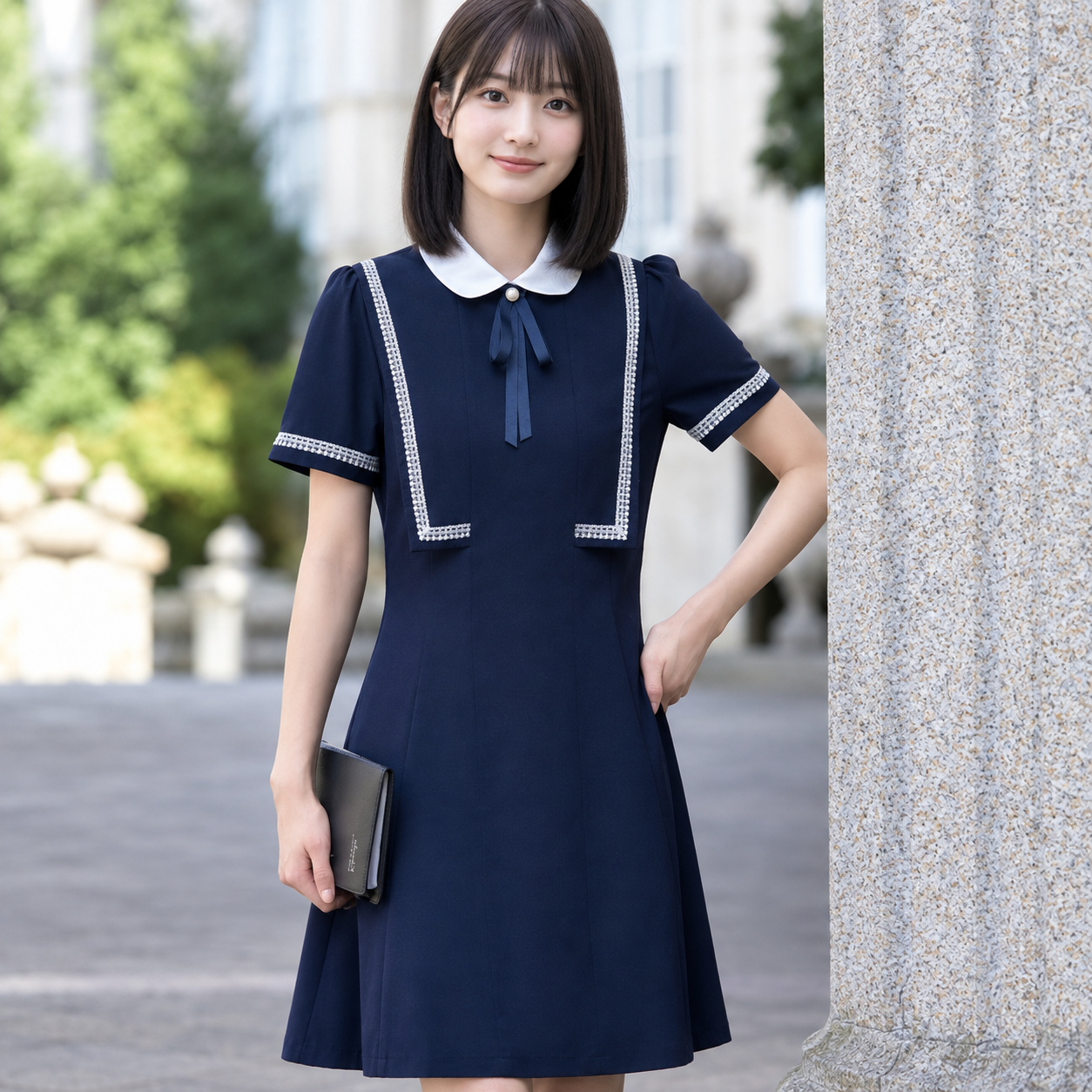 メイン画像:0枚目:制服コスプレ 清楚系白襟リボン付き制服風ワンピース