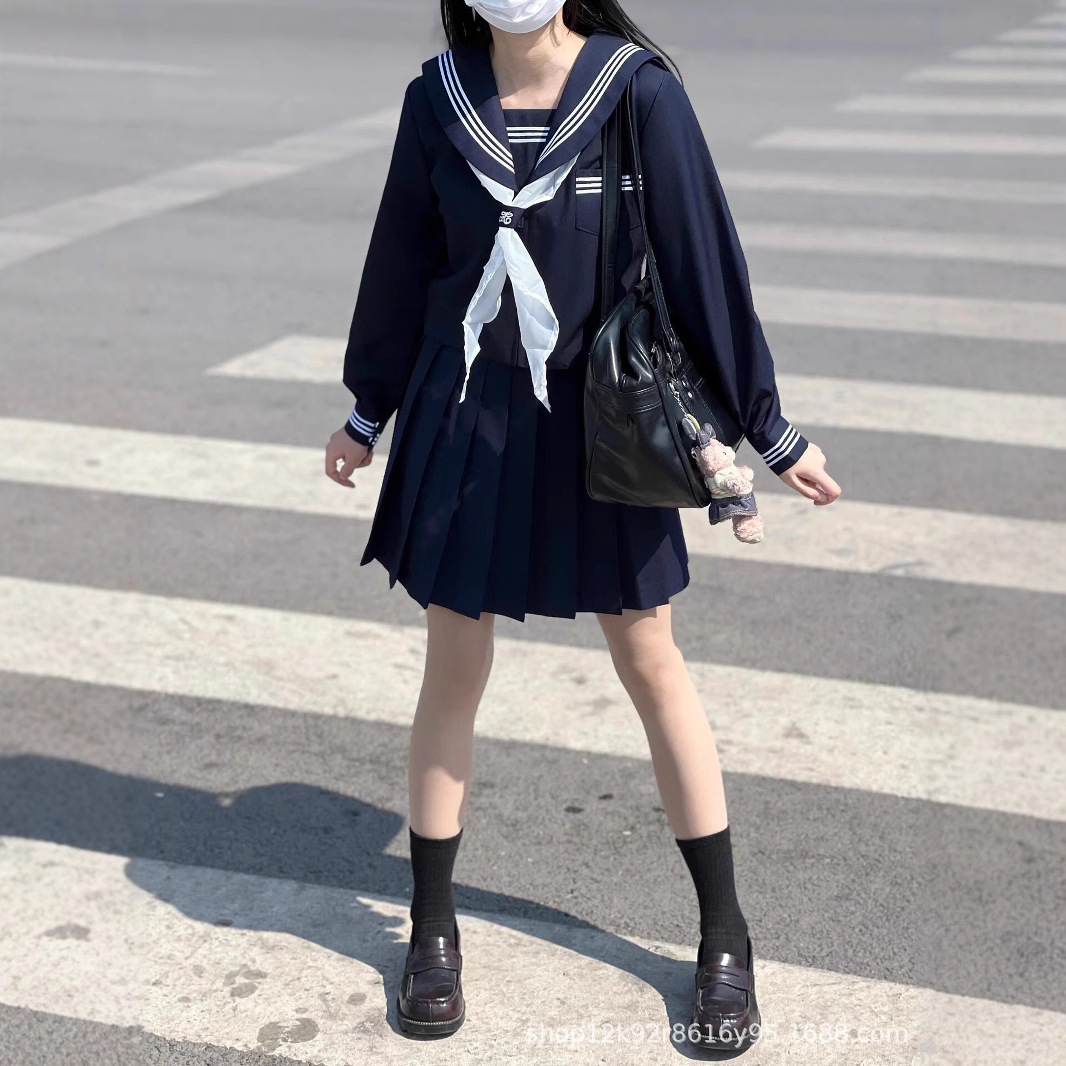 制服コスプレ 清楚系三本線セーラー服長袖プリーツスカート制服