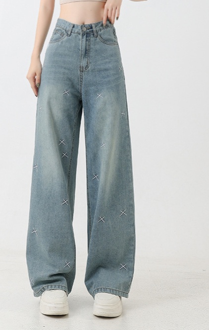 パンツ クロスステッチ デニム ワイドパンツ