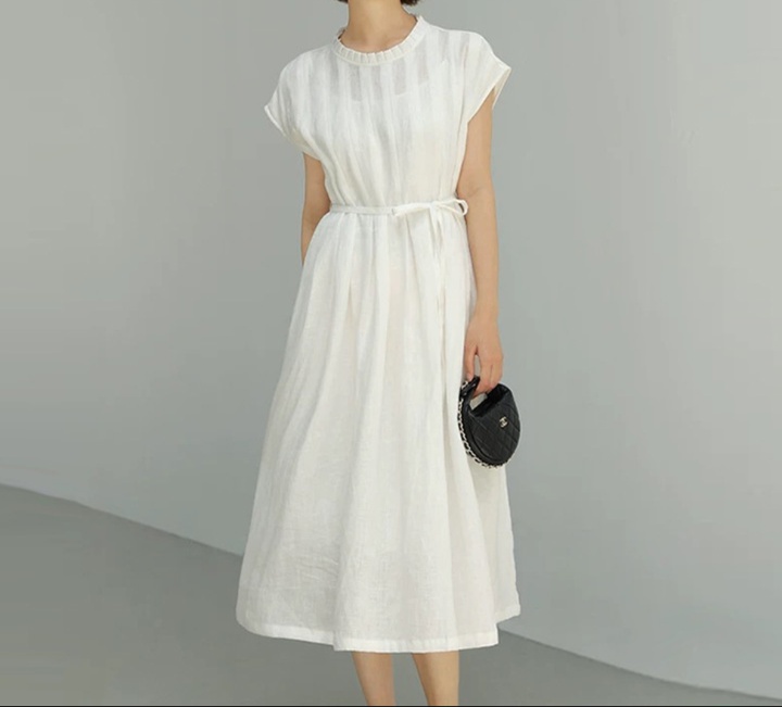 ワンピース 非表示(値段)　すっきり見せ 上品ギャザーシャツワンピース