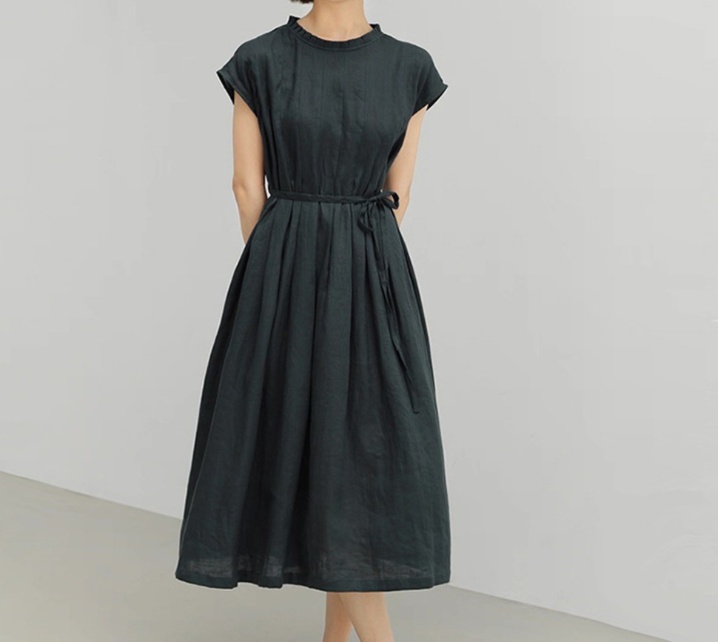 非表示(値段) 体型カバー すっきり見せ 上品ギャザーシャツワンピース