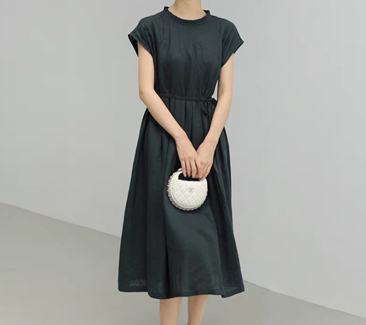 体型カバー すっきり見せ 上品ギャザーシャツワンピース