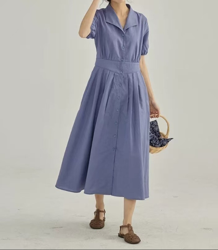 非表示(パフスリーブ)ワンピース ゆったりシルエットシャツワンピース