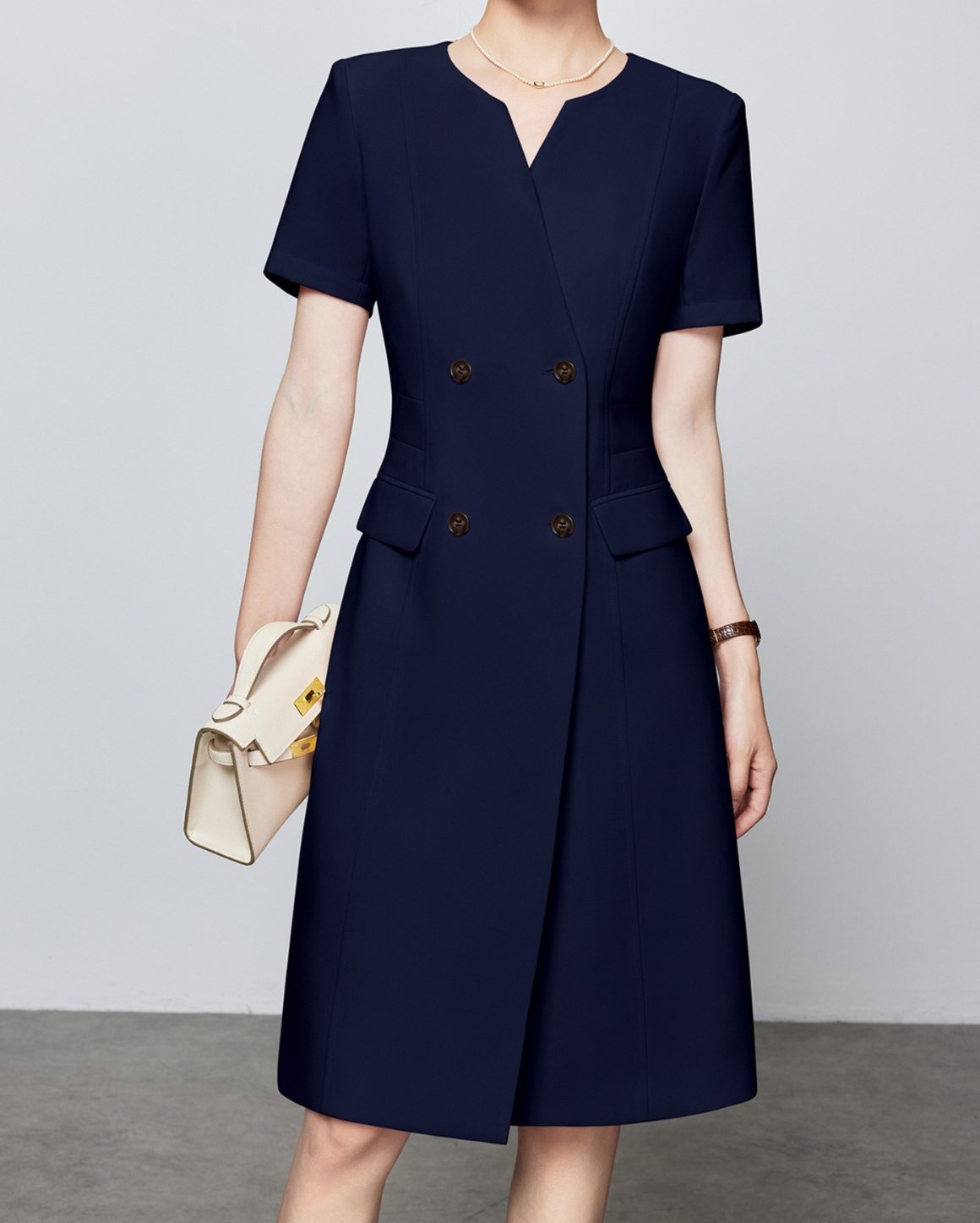 ワンピース 非表示(値段)　フォーマル対応 ダブルボタン ワンピース