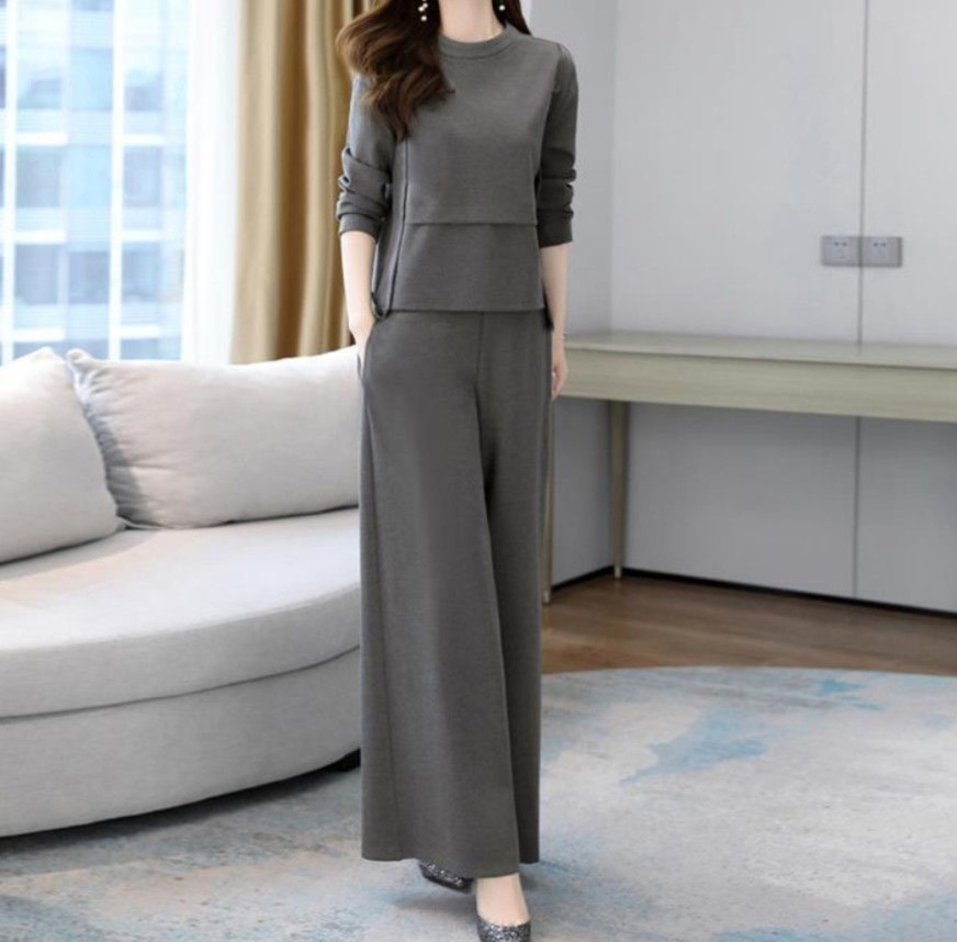 セットアップ ゆったりシルエット重ね着風パンツセット