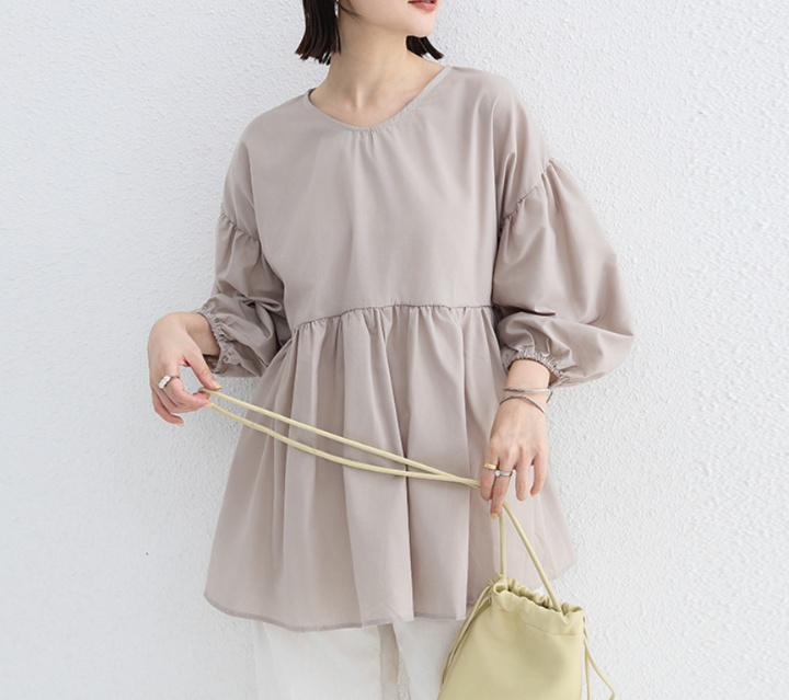 体型カバー ふんわりシルエット ギャザー切替えブラウス