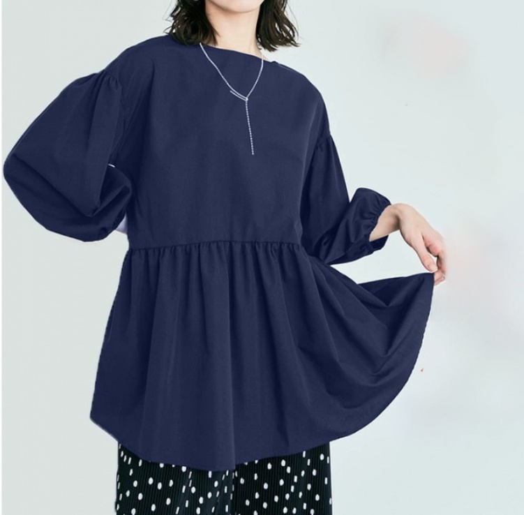 体型カバー ふんわり袖のギャザーブラウス