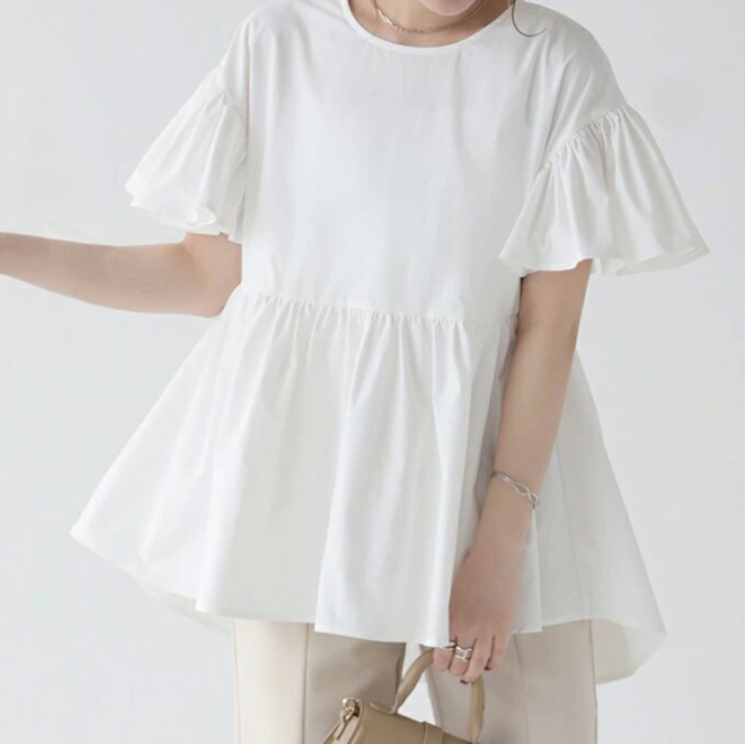 非表示(パフスリーブ)トップス ふんわりティアードフレア袖ブラウス