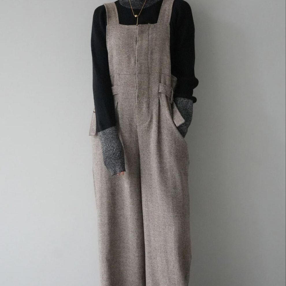 オールインワン ゆったりツイード織り体型カバーサロペット