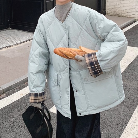 体型カバー ゆったりキルティング中綿ジャケット