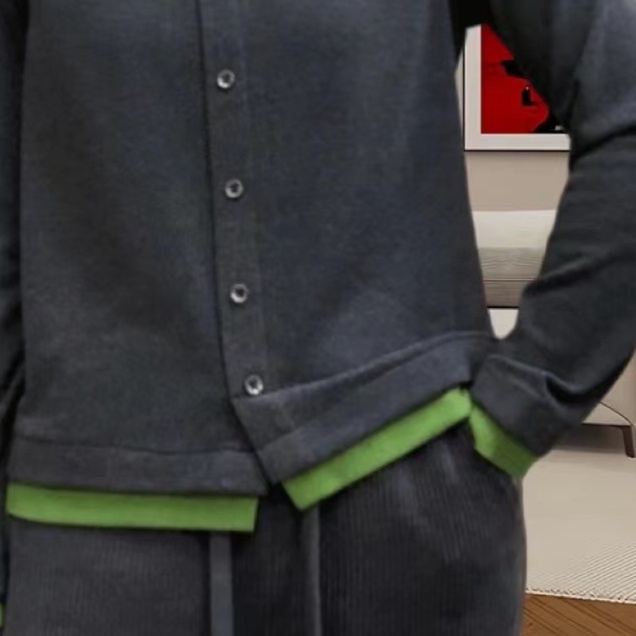 体型カバー ゆったりシルエット二重襟カーディガン