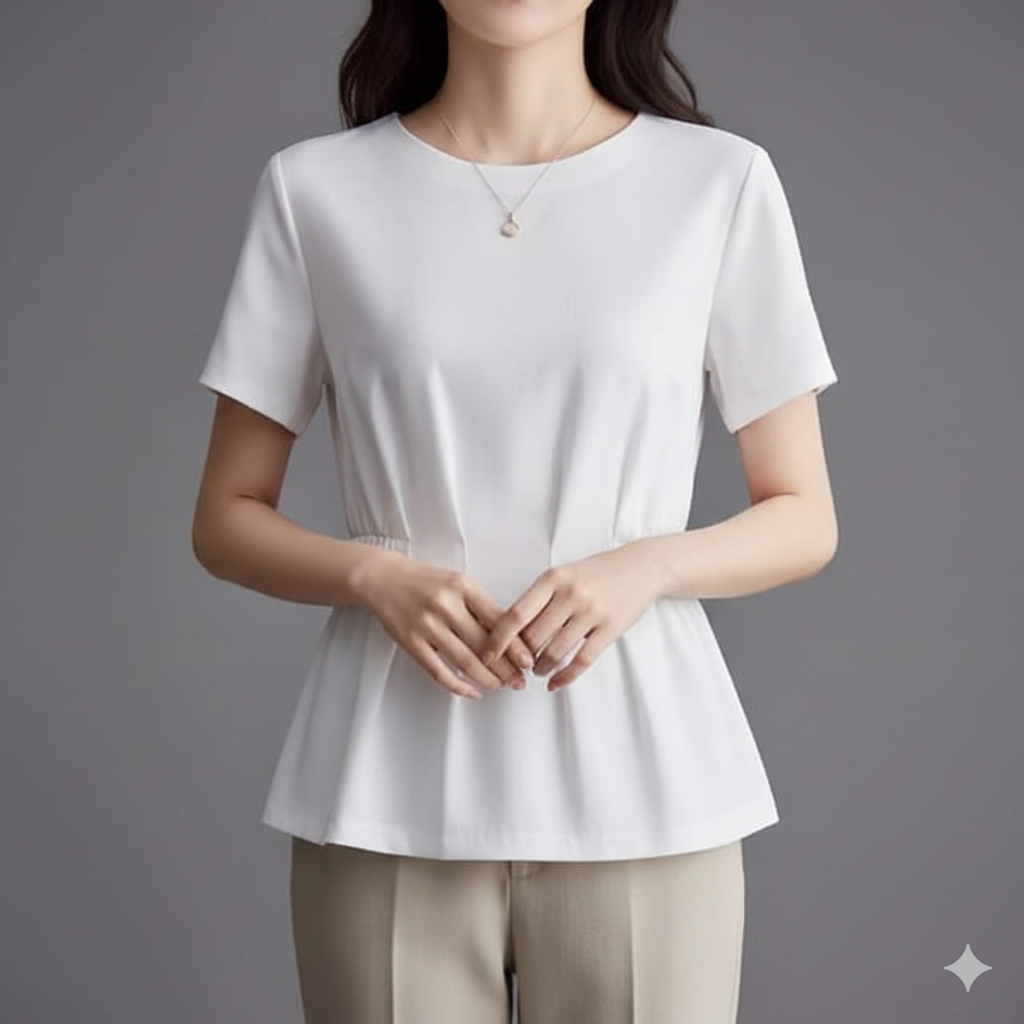 体型カバー すっきり美シルエット ペプラムブラウス