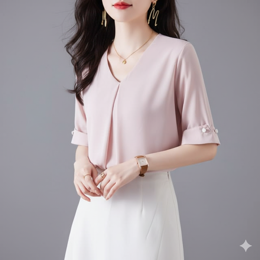 体型カバー 五分袖ゆったりブラウス