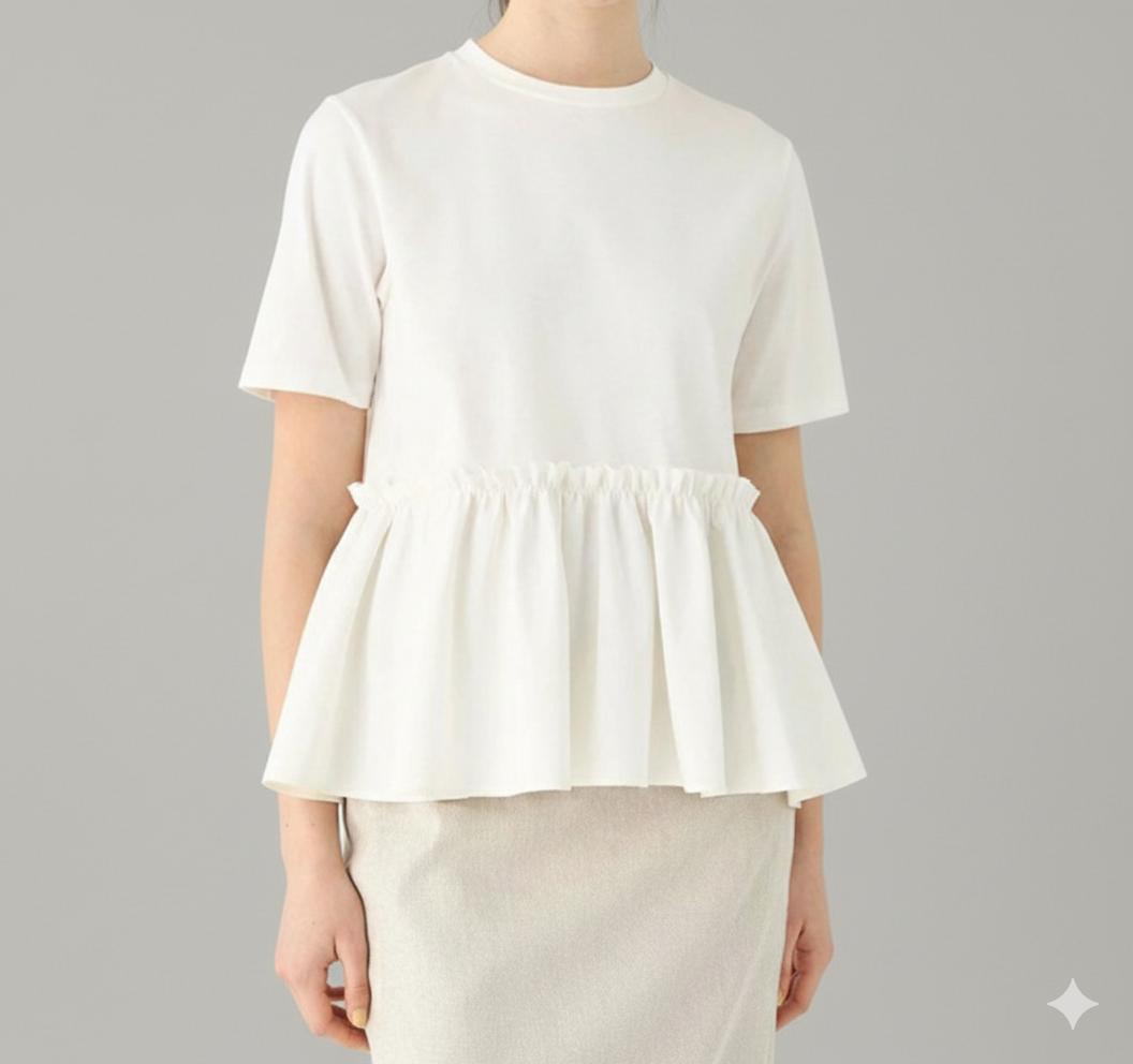 体型カバー ぺプラムデザイン切替ブラウス