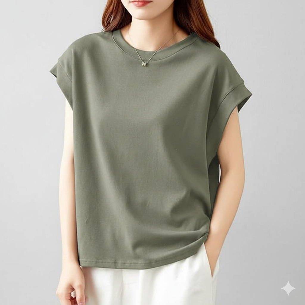 体型カバー ゆったりドロップショルダー袖折り返しブラウス