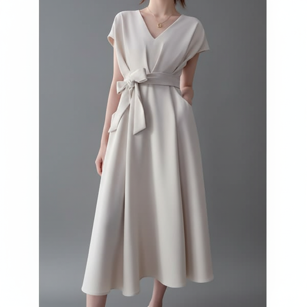 ワンピース 上品シルエット ベルト付きワンピース