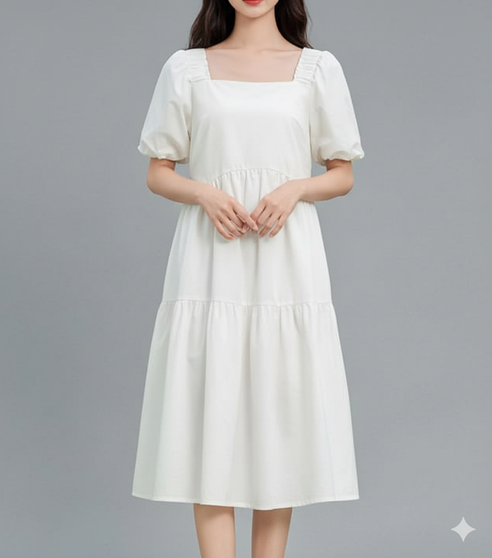 非表示(パフスリーブ)ワンピース ふんわり袖ティアードワンピース