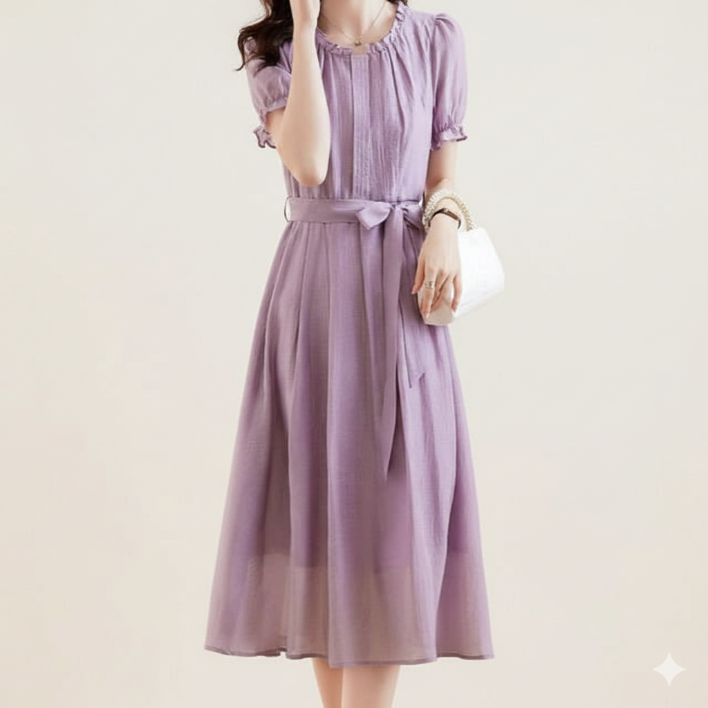 非表示(パフスリーブ)ワンピース 胸元ギャザー ふんわり袖 美シルエットワンピース